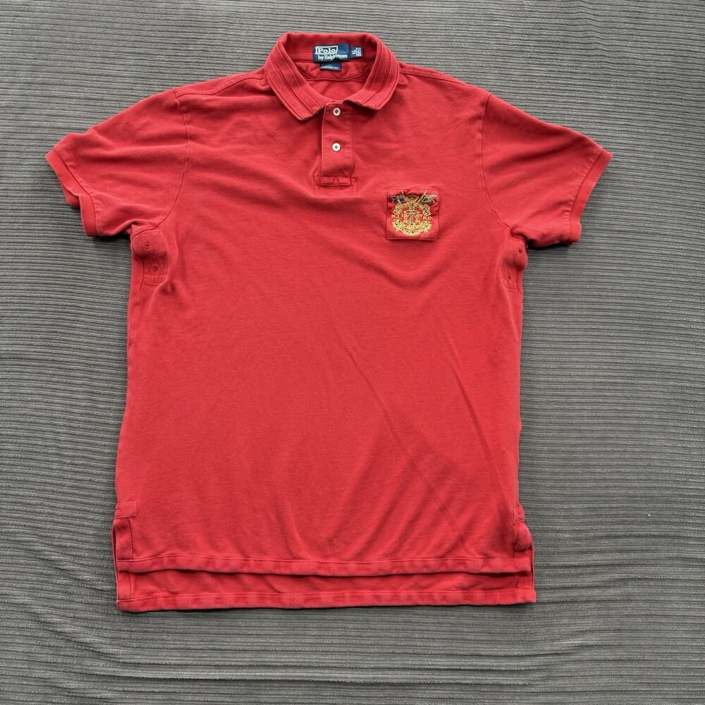 Polo Ralph Lauren 381 Bleecker St New York City Polo Shirt Men XL Red Cotton.
